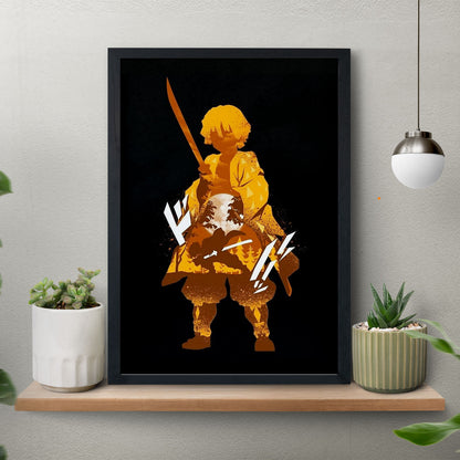 Demon Slayer Zenitsu illustration Poster art framed 13x19-Inch - SoulAbiti