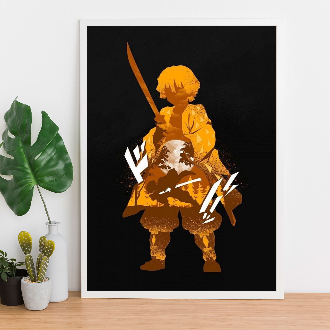 Demon Slayer Zenitsu illustration Poster art framed 13x19-Inch - SoulAbiti