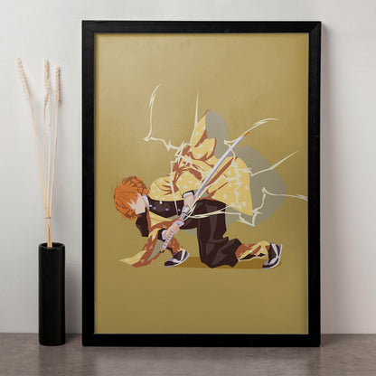 Demon Slayer Zenitsu Stance Poster art framed 13x19-Inch - SoulAbiti