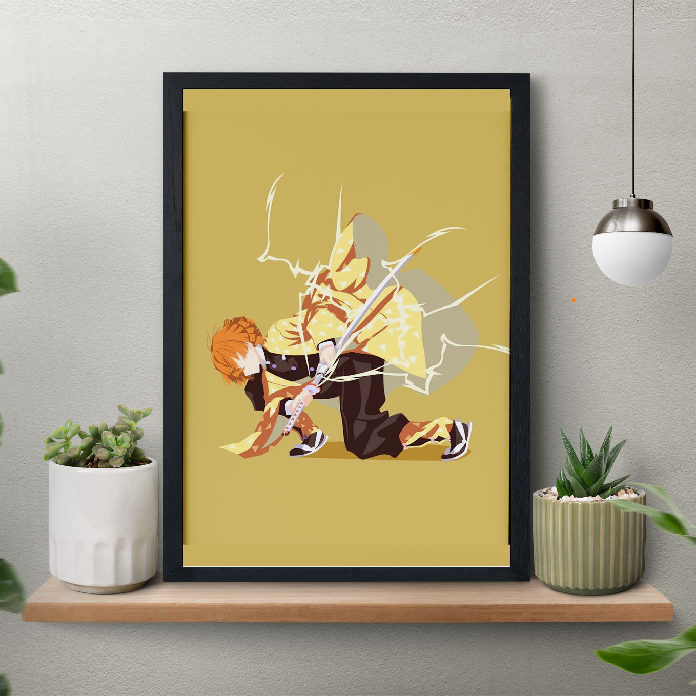 Demon Slayer Zenitsu Stance Poster art framed 13x19-Inch - SoulAbiti