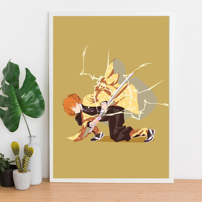 Demon Slayer Zenitsu Stance Poster art framed 13x19-Inch - SoulAbiti