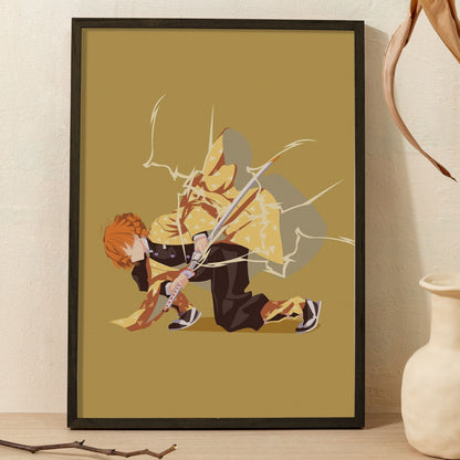 Demon Slayer Zenitsu Stance Poster art framed 13x19-Inch - SoulAbiti