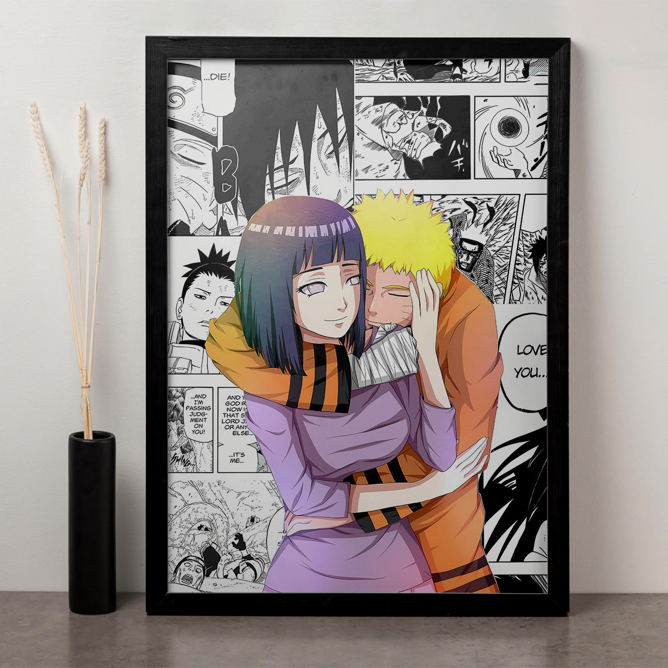 Naruto Hugging Hinata Poster framed 13x19-Inch - SoulAbiti