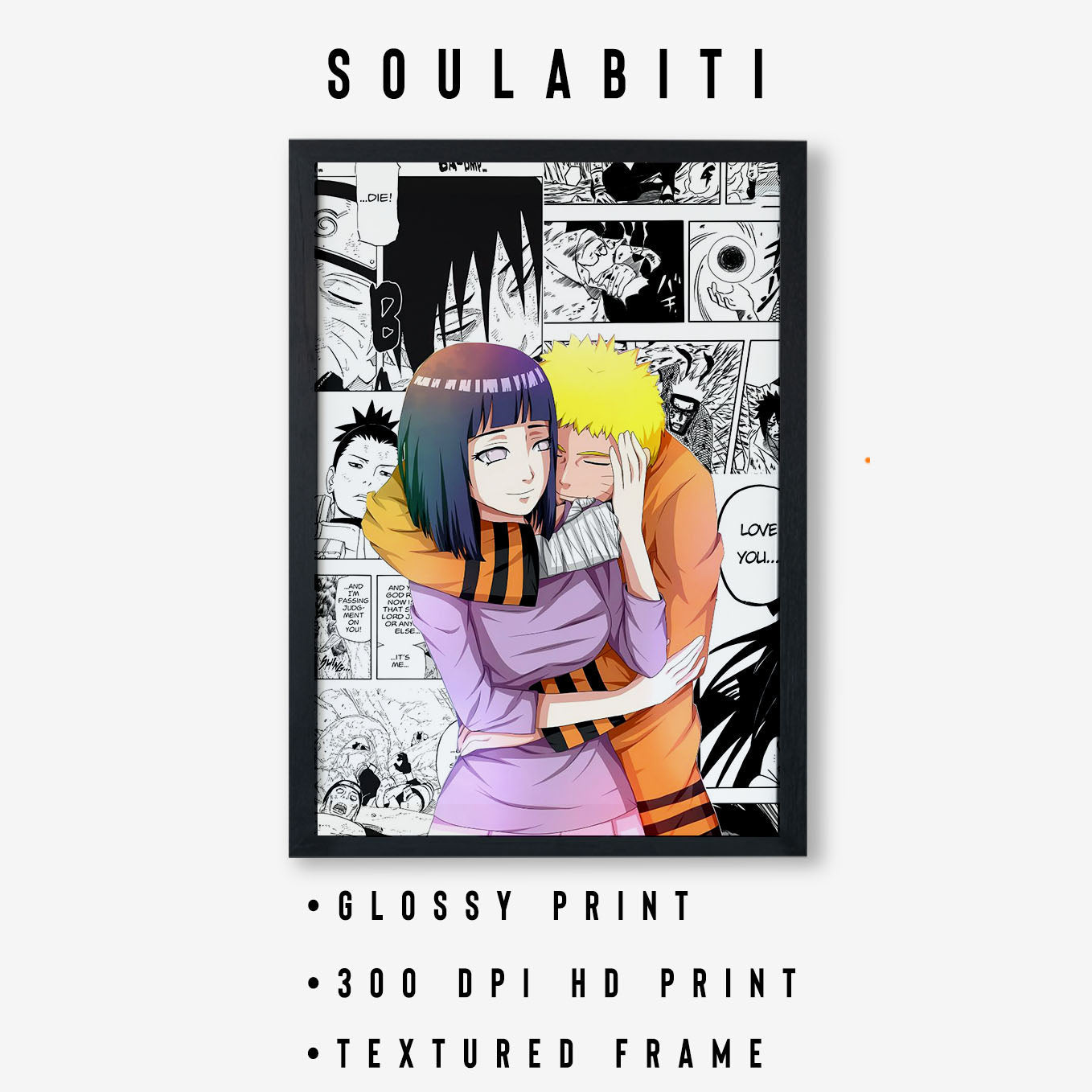 Naruto Hugging Hinata Poster framed 13x19-Inch - SoulAbiti