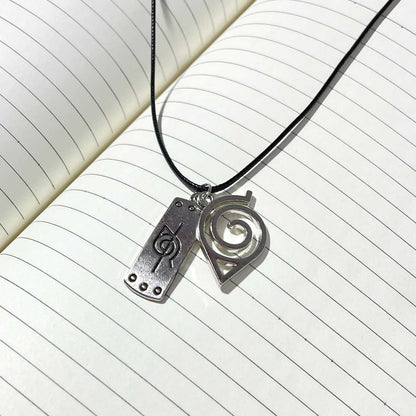 Naruto Itachi Akatsuki headgear with Leaf village sign pendant 3.5 cm wide 1.2 cm long headgear, 3.5 cm long 1.5 cm wide sign - SoulAbiti