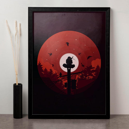 Naruto Itachi uchiha silhouette on a pole art framed in 1-inch - SoulAbiti