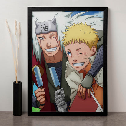 Naruto Jiraiya And Naruto Eating Ice Cream Poster art framed 13x19-Inch - SoulAbiti