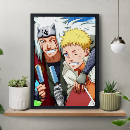 Naruto Jiraiya And Naruto Eating Ice Cream Poster art framed 13x19-Inch - SoulAbiti