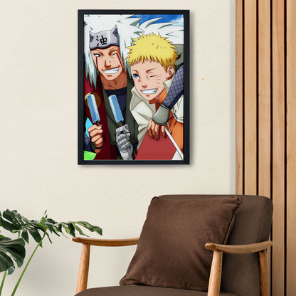 Naruto Jiraiya And Naruto Eating Ice Cream Poster art framed 13x19-Inch - SoulAbiti