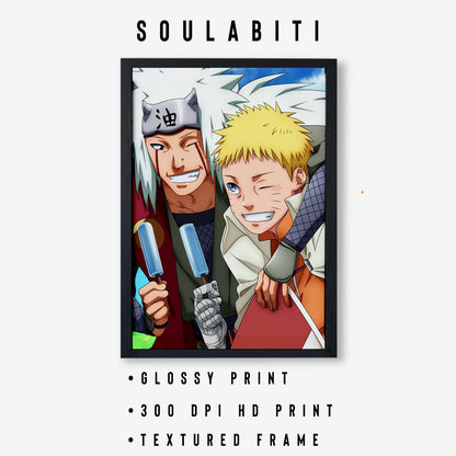 Naruto Jiraiya And Naruto Eating Ice Cream Poster art framed 13x19-Inch - SoulAbiti