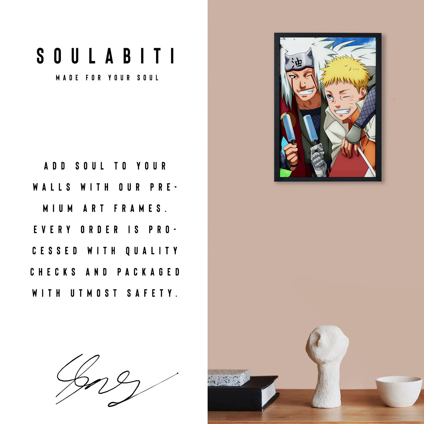 Naruto Jiraiya And Naruto Eating Ice Cream Poster art framed 13x19-Inch - SoulAbiti