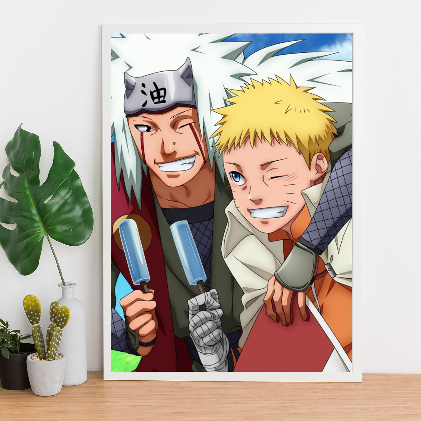 Naruto Jiraiya And Naruto Eating Ice Cream Poster art framed 13x19-Inch - SoulAbiti