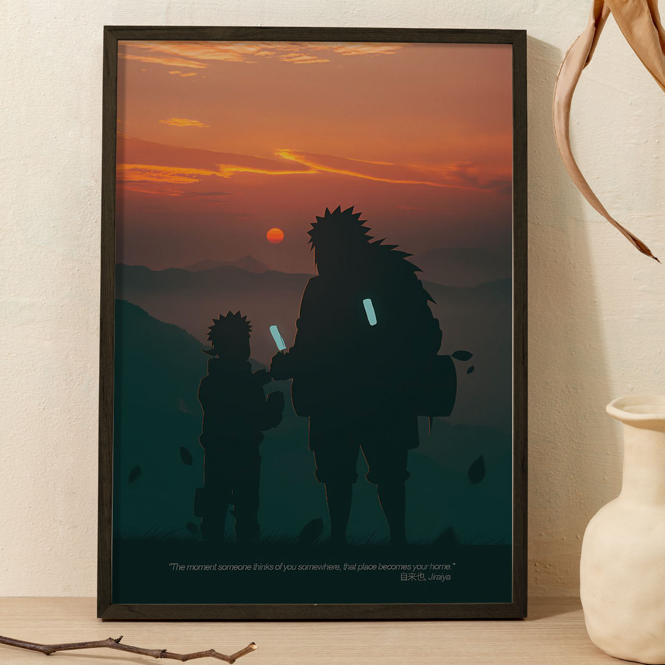 Naruto Jiraiya and Naruto Ice Cream Iconic Scene Poster art framed 13x19-Inch - SoulAbiti