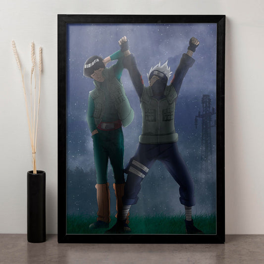 Naruto Kakashi and Might Guy Poster art framed 13x19-Inch - SoulAbiti