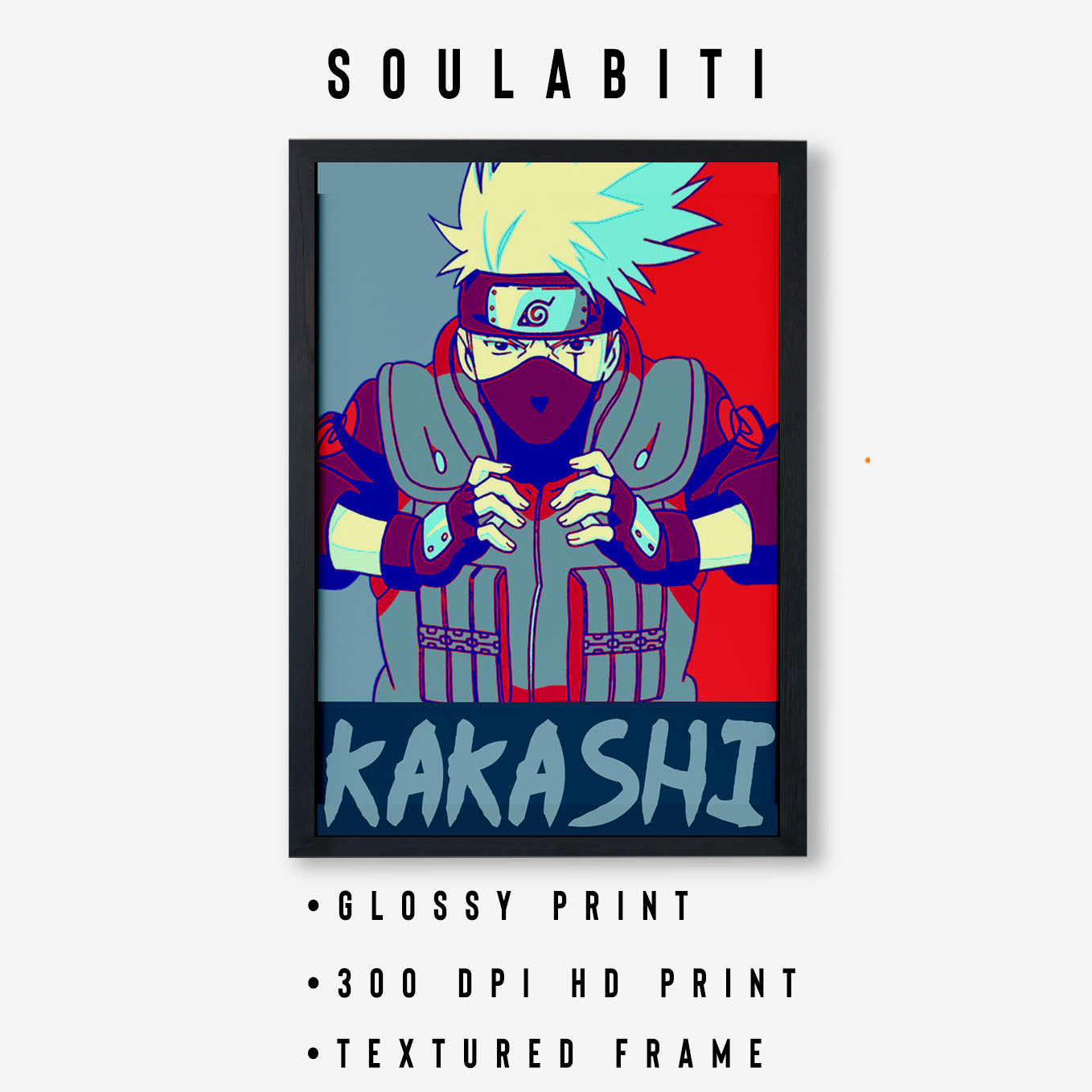 Naruto Kakashi Hatake Poster art framed 13x19-Inch - SoulAbiti