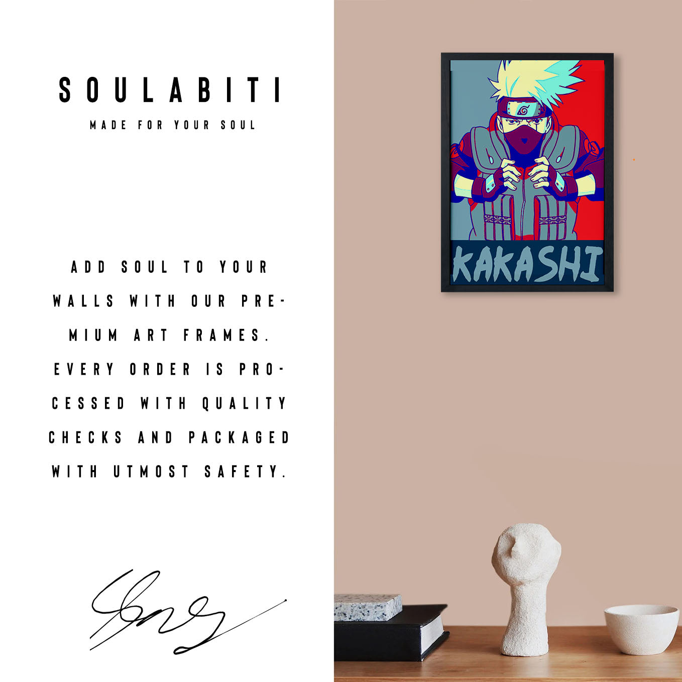 Naruto Kakashi Hatake Poster art framed 13x19-Inch - SoulAbiti