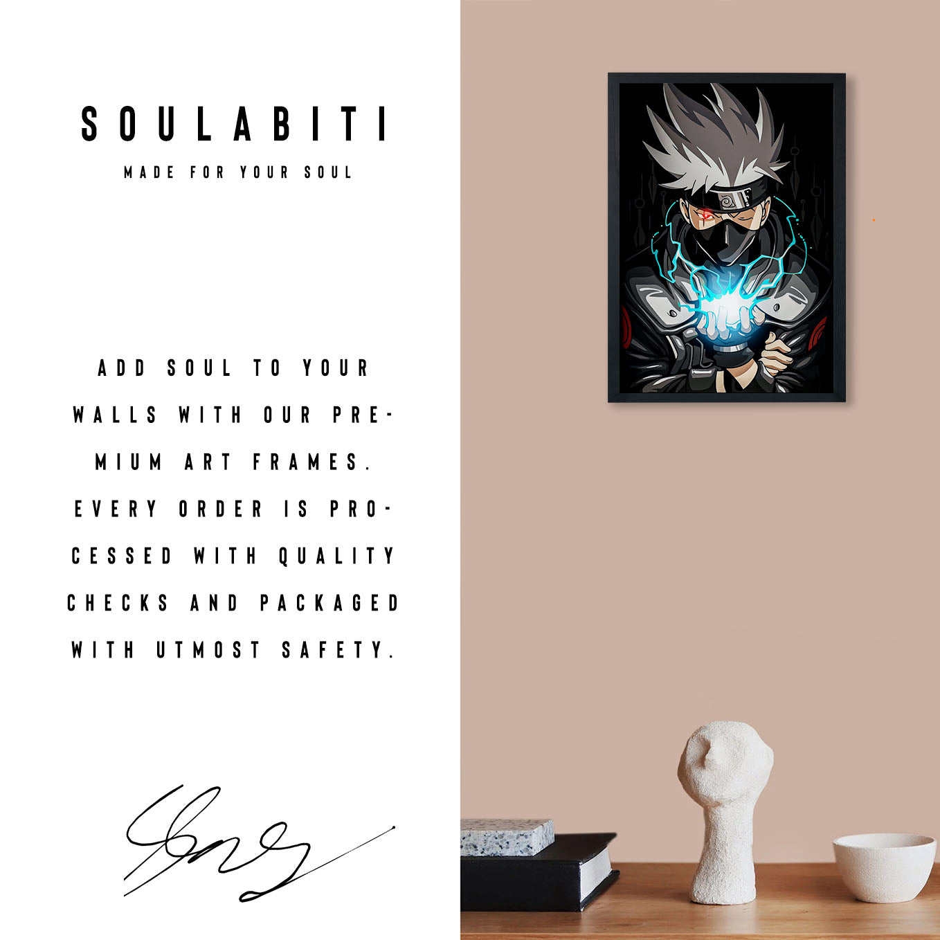 Naruto Kakashi Lightning Blade Poster art framed 13x19-Inch - SoulAbiti