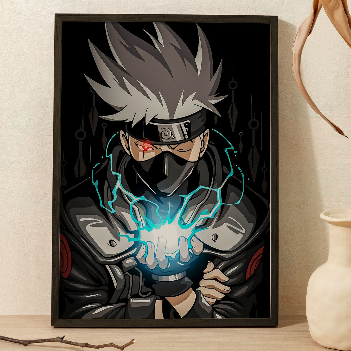 Naruto Kakashi Lightning Blade Poster art framed 13x19-Inch - SoulAbiti