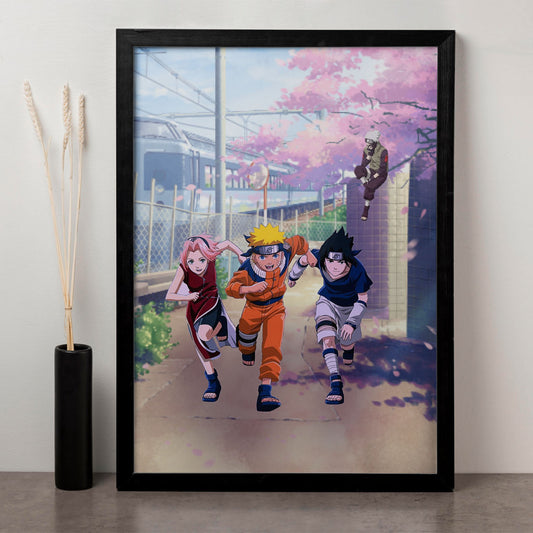 Naruto, Sasuke, Sakura Poster art framed 13x19-Inch - SoulAbiti