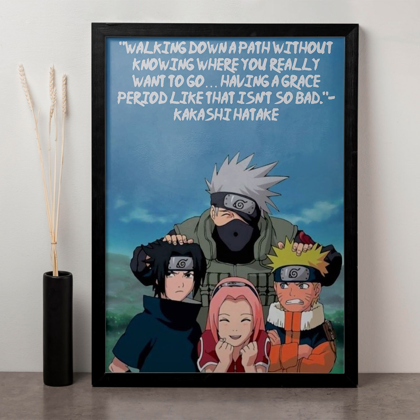 Naruto Team 7 Motivation Quote Poster framed 13x19-Inch - SoulAbiti