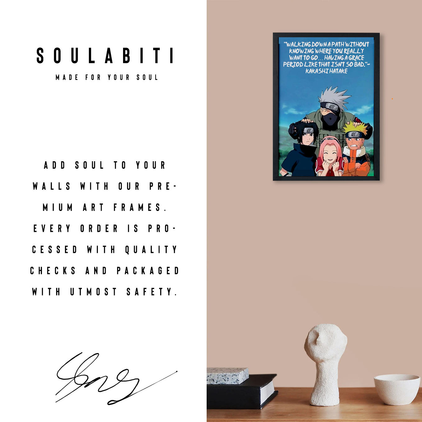 Naruto Team 7 Motivation Quote Poster framed 13x19-Inch - SoulAbiti