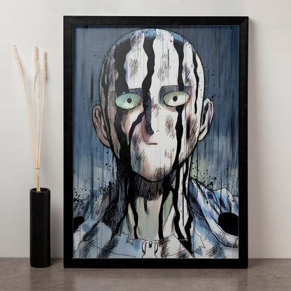 SoulAbiti One Punch Man Saitama Death stare at cosmic garou Poster Art Framed (12x18-Inch, Plexi-Glass, Textured Frame) Framed Wall Décor, Ideal gift for anime fans - SoulAbiti