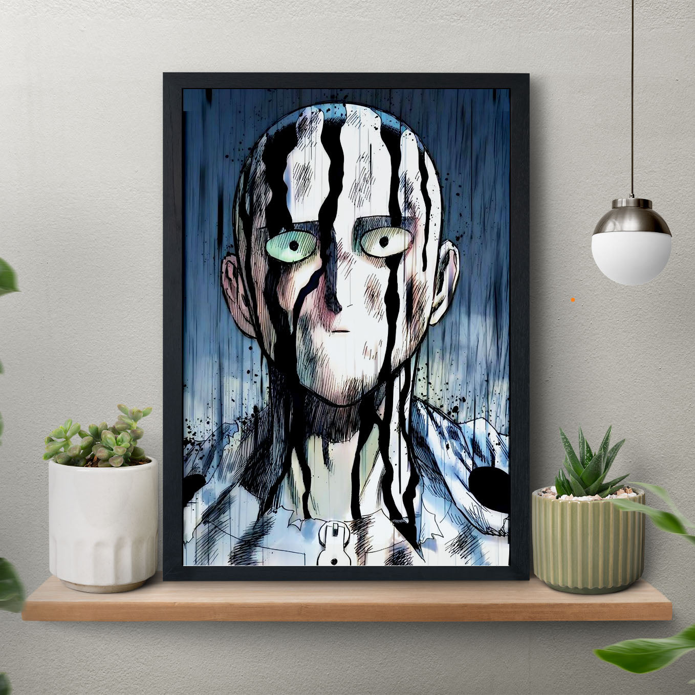 SoulAbiti One Punch Man Saitama Death stare at cosmic garou Poster Art Framed (12x18-Inch, Plexi-Glass, Textured Frame) Framed Wall Décor, Ideal gift for anime fans - SoulAbiti