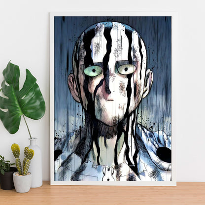 SoulAbiti One Punch Man Saitama Death stare at cosmic garou Poster Art Framed (12x18-Inch, Plexi-Glass, Textured Frame) Framed Wall Décor, Ideal gift for anime fans - SoulAbiti