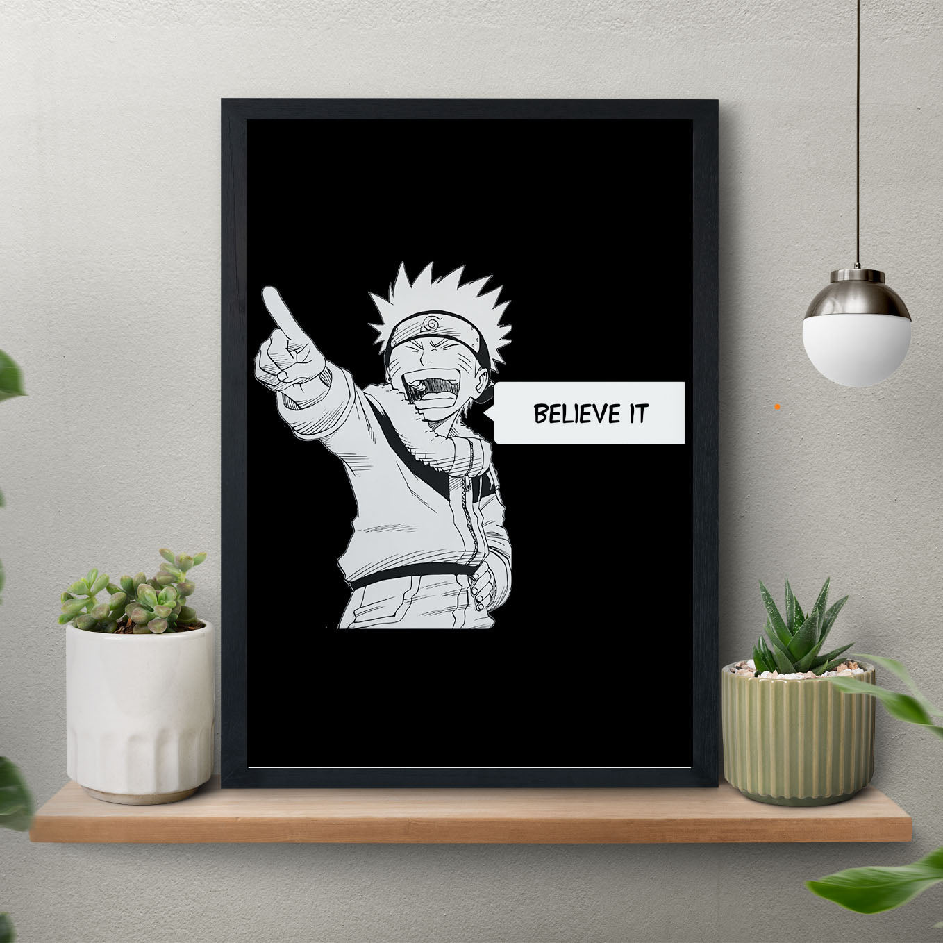 SoulAbiti Naruto Belive It Poster art framed (13x19-Inch, Plexi-Glass, Textured Frame) Framed Wall Decor, Ideal gift for Shippuden fans - SoulAbiti