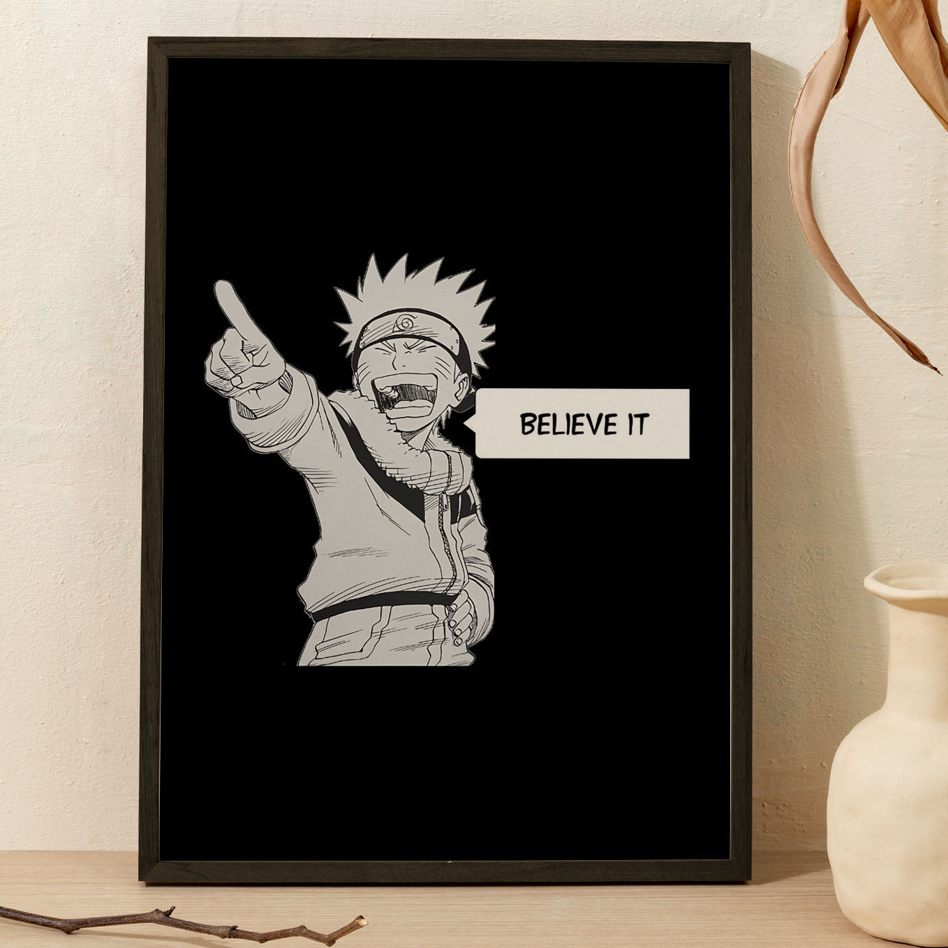 SoulAbiti Naruto Belive It Poster art framed (13x19-Inch, Plexi-Glass, Textured Frame) Framed Wall Decor, Ideal gift for Shippuden fans - SoulAbiti