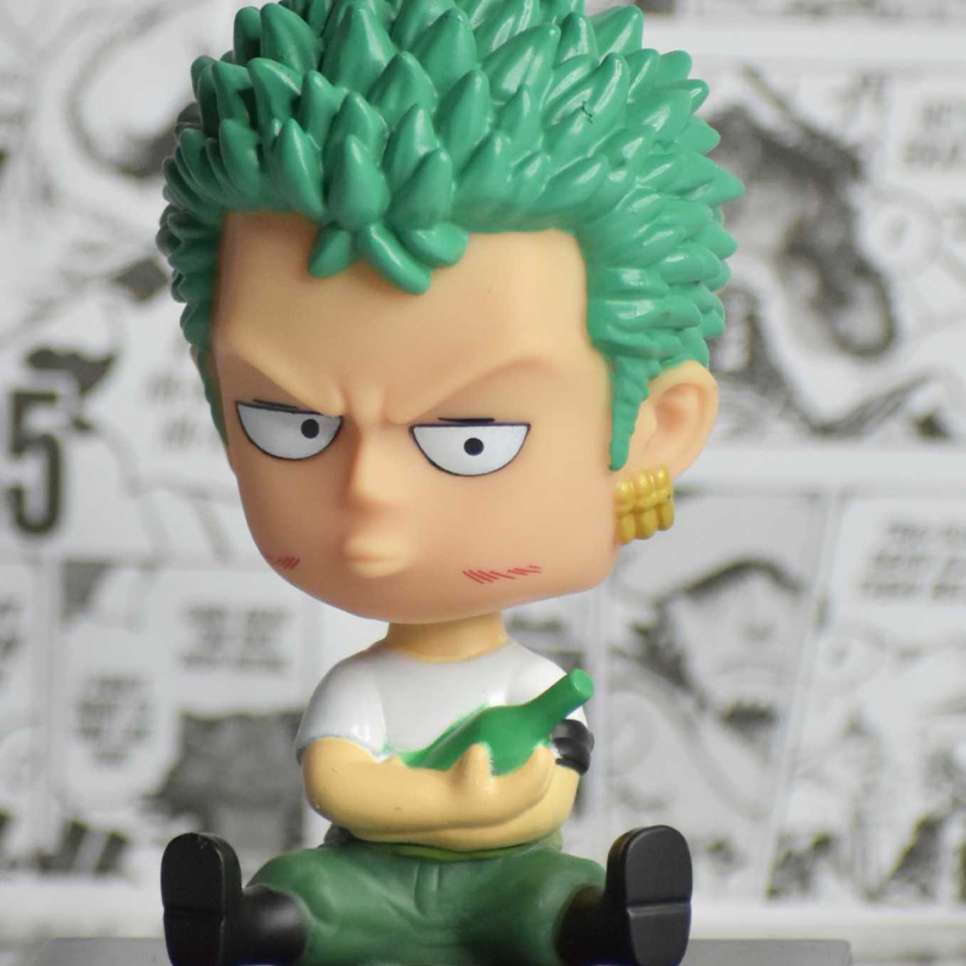 SoulAbiti One Piece bobblehead Roronoa Zoro of Straw hat Pirates (Mobile Holder, Car Dashboard décor, Table décor) - SoulAbiti