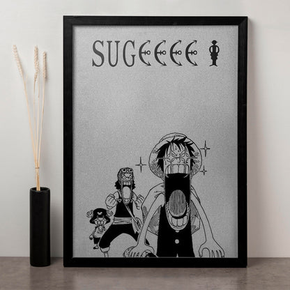 SoulAbiti One Piece Luffy Usopp chopper Suge Poster Art Framed (12x18-Inch, Plexi-Glass, Textured Frame) Framed Wall Décor, Ideal gift for Straw hat pirate fans - SoulAbiti