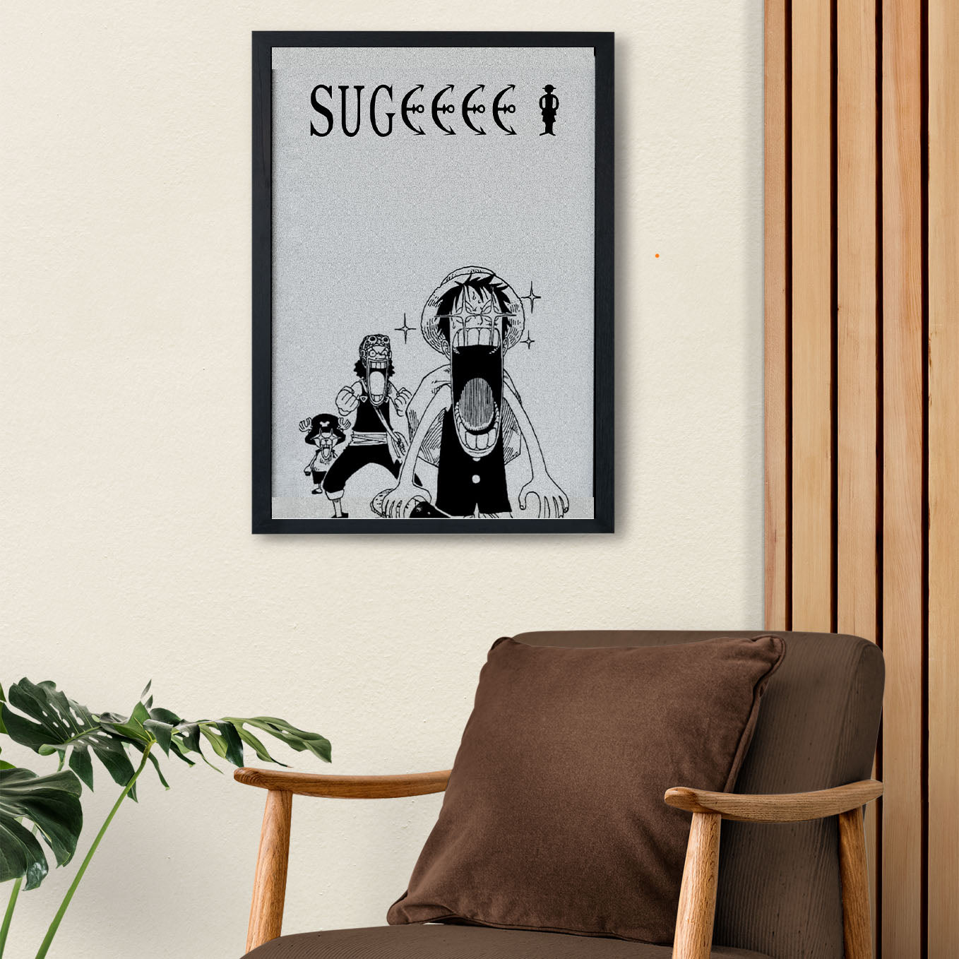 SoulAbiti One Piece Luffy Usopp chopper Suge Poster Art Framed (12x18-Inch, Plexi-Glass, Textured Frame) Framed Wall Décor, Ideal gift for Straw hat pirate fans - SoulAbiti