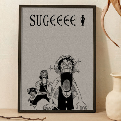 SoulAbiti One Piece Luffy Usopp chopper Suge Poster Art Framed (12x18-Inch, Plexi-Glass, Textured Frame) Framed Wall Décor, Ideal gift for Straw hat pirate fans - SoulAbiti