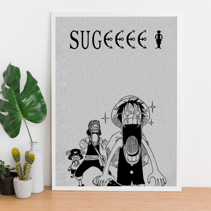 SoulAbiti One Piece Luffy Usopp chopper Suge Poster Art Framed (12x18-Inch, Plexi-Glass, Textured Frame) Framed Wall Décor, Ideal gift for Straw hat pirate fans - SoulAbiti