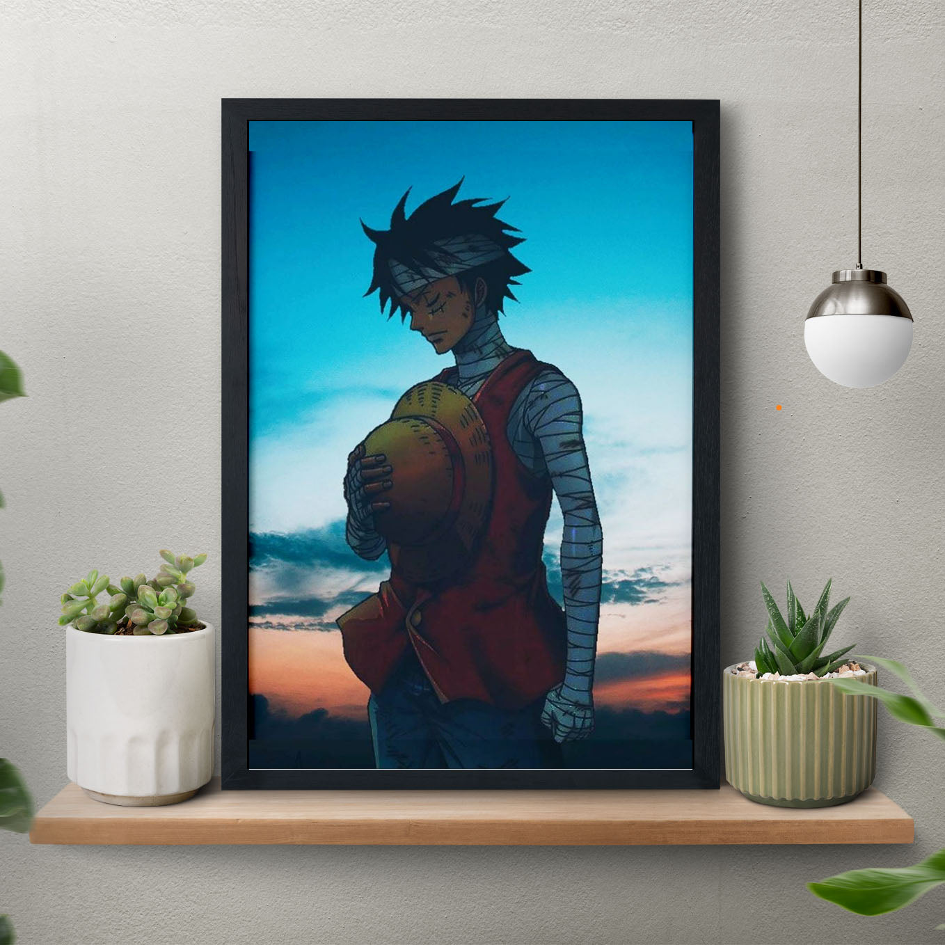 SoulAbiti One Piece Monkey D. Luffy paying respect after Ace's death Poster Art Framed (12x18-Inch, Plexi-Glass, Textured Frame) Framed Wall Décor, Ideal gift for Straw hat pirate fans - SoulAbiti