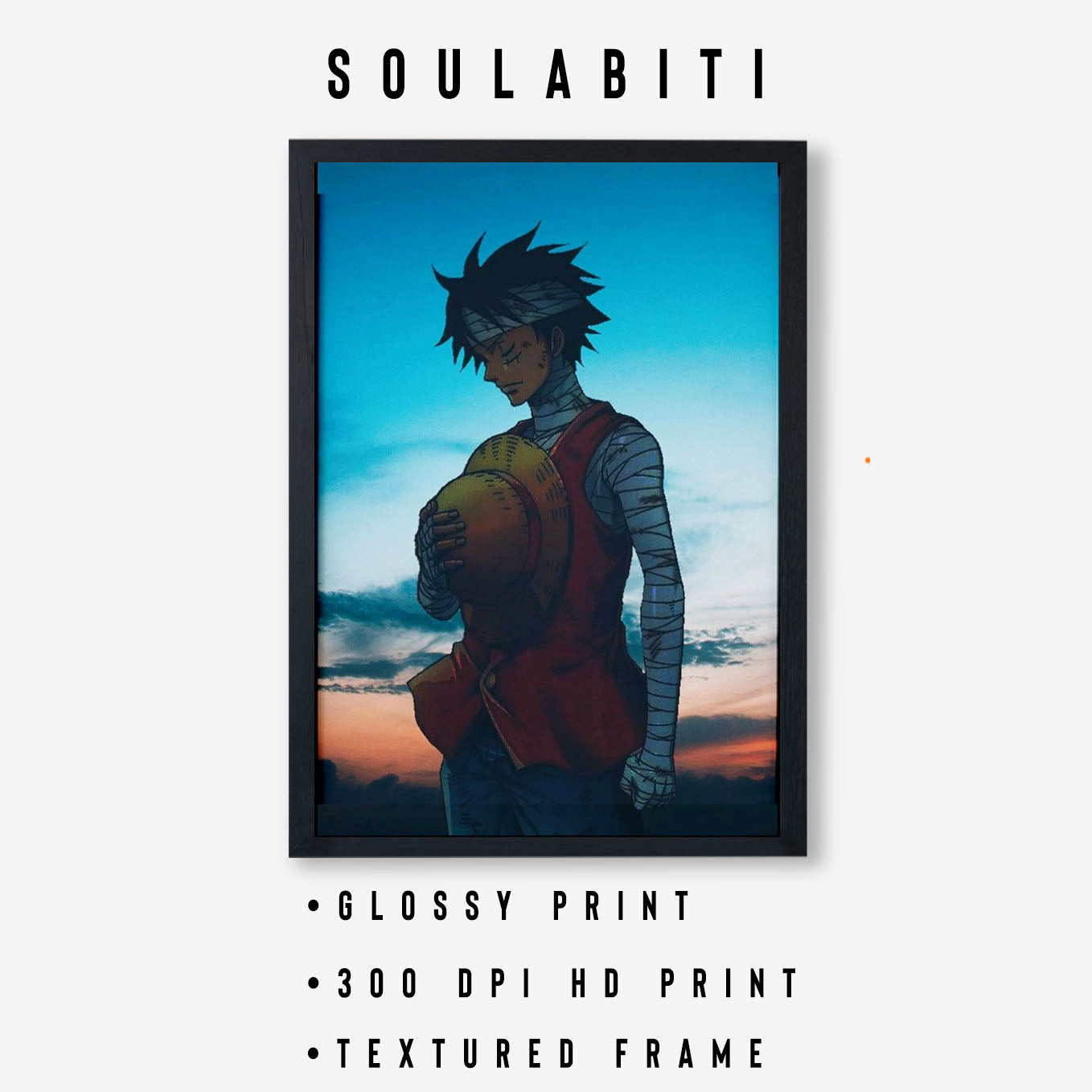 SoulAbiti One Piece Monkey D. Luffy paying respect after Ace's death Poster Art Framed (12x18-Inch, Plexi-Glass, Textured Frame) Framed Wall Décor, Ideal gift for Straw hat pirate fans - SoulAbiti