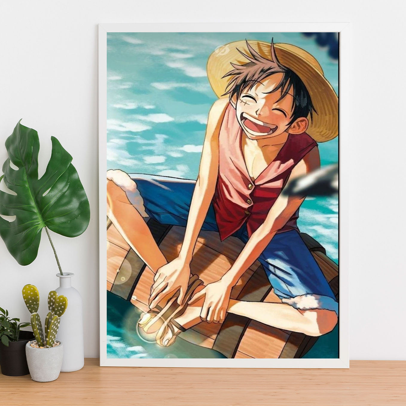 SoulAbiti One Piece Monkey D. Luffy Smiling Poster Art Framed (12x18-Inch, Plexi-Glass, Textured Frame) Framed Wall Décor, Ideal gift for Straw hat pirate fans - SoulAbiti