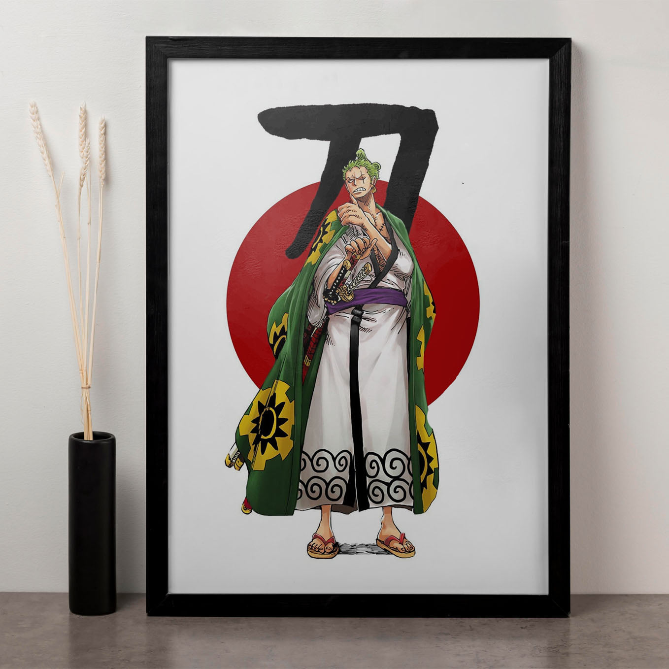 SoulAbiti One Piece Roronoa Zoro wano arc Ronin Poster Art Framed (12x18-Inch, Plexi-Glass, Textured Frame) Framed Wall Décor, Ideal gift for Straw hat pirate fans - SoulAbiti