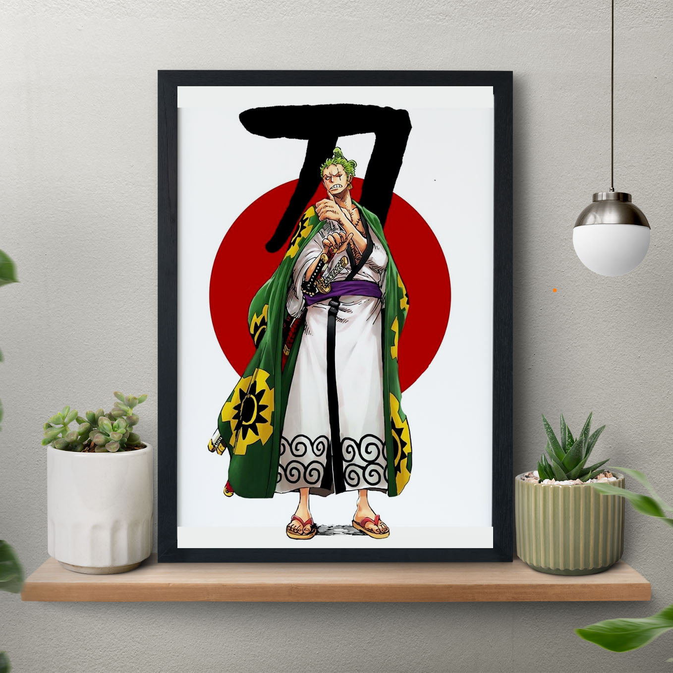 SoulAbiti One Piece Roronoa Zoro wano arc Ronin Poster Art Framed (12x18-Inch, Plexi-Glass, Textured Frame) Framed Wall Décor, Ideal gift for Straw hat pirate fans - SoulAbiti