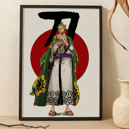 SoulAbiti One Piece Roronoa Zoro wano arc Ronin Poster Art Framed (12x18-Inch, Plexi-Glass, Textured Frame) Framed Wall Décor, Ideal gift for Straw hat pirate fans - SoulAbiti