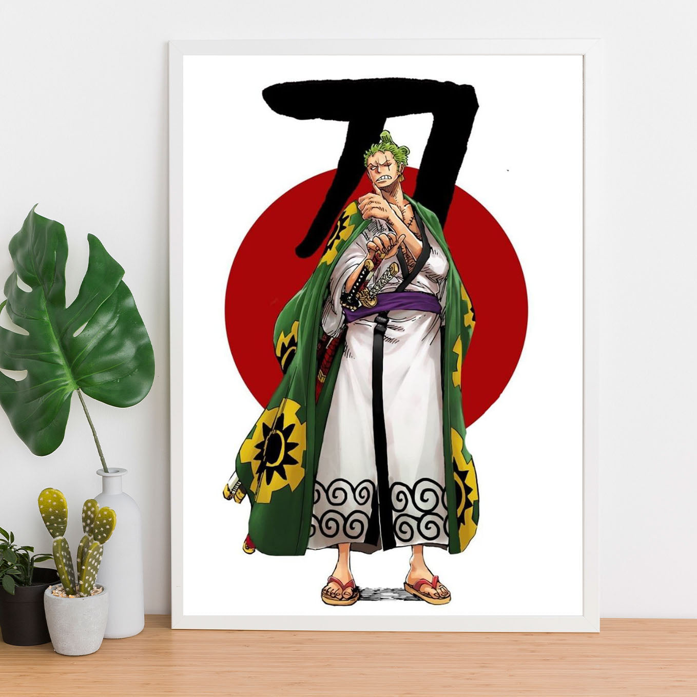 SoulAbiti One Piece Roronoa Zoro wano arc Ronin Poster Art Framed (12x18-Inch, Plexi-Glass, Textured Frame) Framed Wall Décor, Ideal gift for Straw hat pirate fans - SoulAbiti