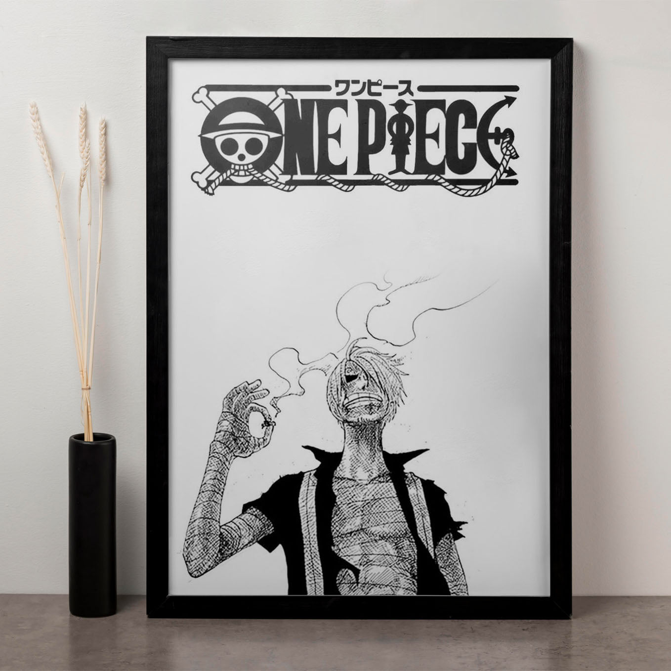 SoulAbiti One Piece Sanji smoking Art Framed (12x18-Inch, Plexi-Glass, Textured Frame) Framed Wall Décor, Ideal gift for Straw hat pirate fans - SoulAbiti