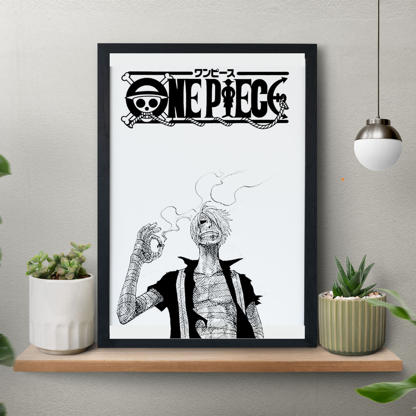 SoulAbiti One Piece Sanji smoking Art Framed (12x18-Inch, Plexi-Glass, Textured Frame) Framed Wall Décor, Ideal gift for Straw hat pirate fans - SoulAbiti