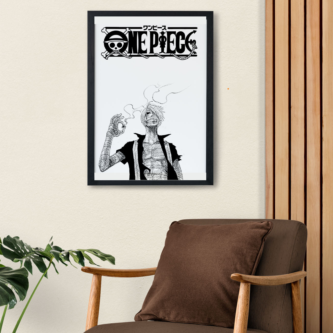 SoulAbiti One Piece Sanji smoking Art Framed (12x18-Inch, Plexi-Glass, Textured Frame) Framed Wall Décor, Ideal gift for Straw hat pirate fans - SoulAbiti