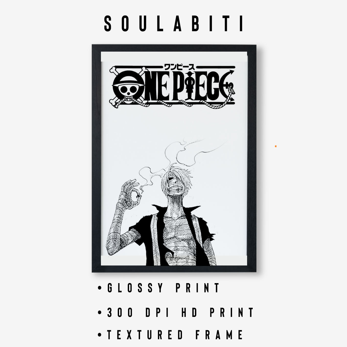 SoulAbiti One Piece Sanji smoking Art Framed (12x18-Inch, Plexi-Glass, Textured Frame) Framed Wall Décor, Ideal gift for Straw hat pirate fans - SoulAbiti