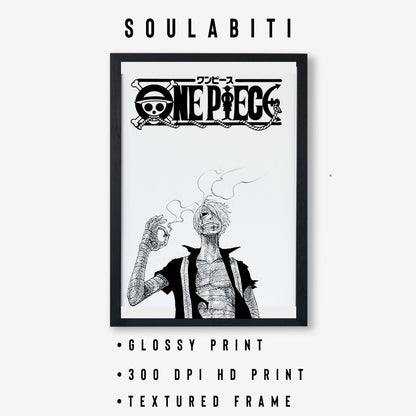 SoulAbiti One Piece Sanji smoking Art Framed (12x18-Inch, Plexi-Glass, Textured Frame) Framed Wall Décor, Ideal gift for Straw hat pirate fans - SoulAbiti