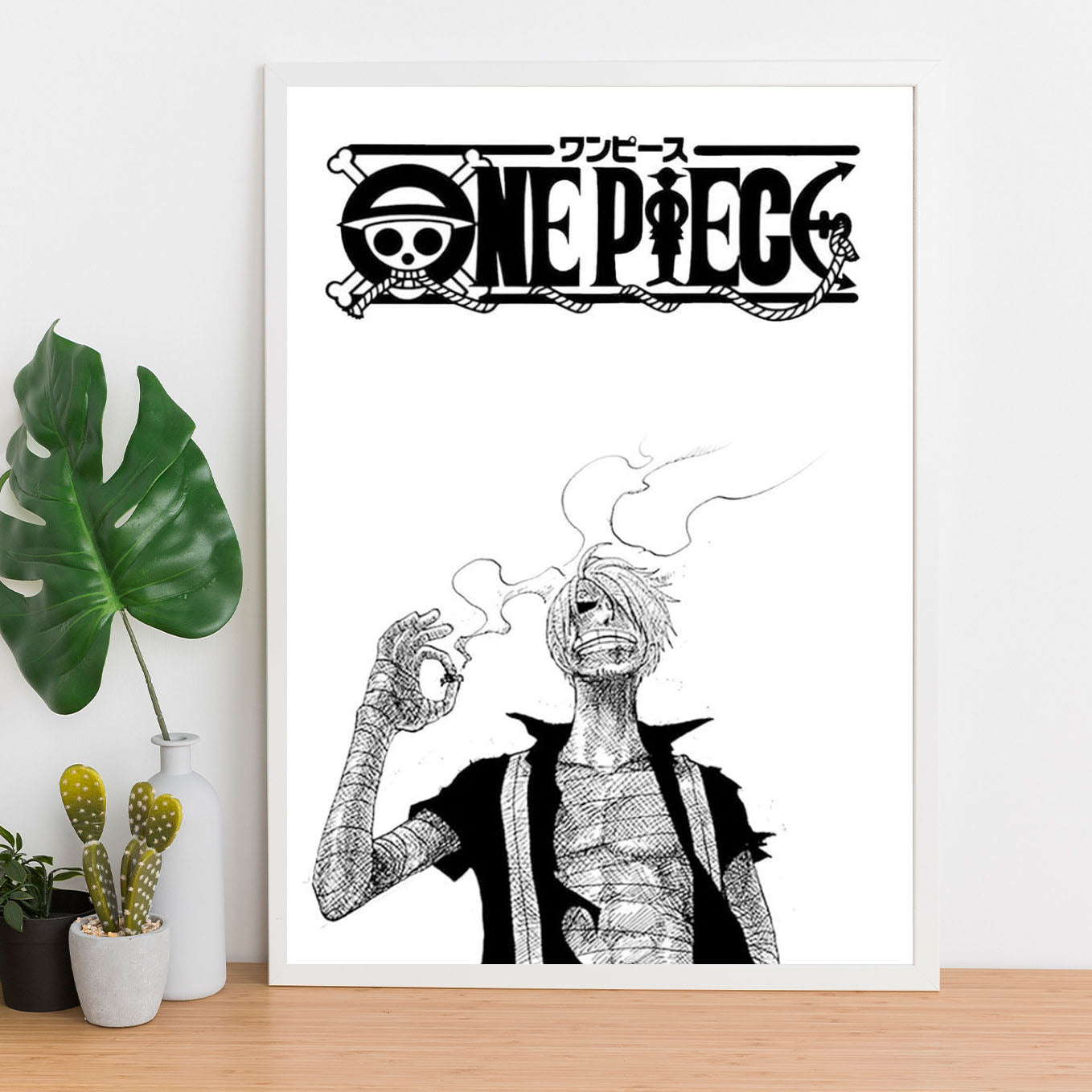 SoulAbiti One Piece Sanji smoking Art Framed (12x18-Inch, Plexi-Glass, Textured Frame) Framed Wall Décor, Ideal gift for Straw hat pirate fans - SoulAbiti