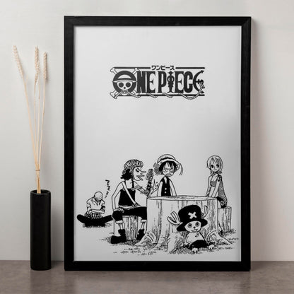 SoulAbiti One Piece Straw hat pirates Poster Art Framed (12x18-Inch, Plexi-Glass, Textured Frame) Framed Wall Décor, Ideal gift for Luffy, Zoro, Chopper and Usopp fans - SoulAbiti