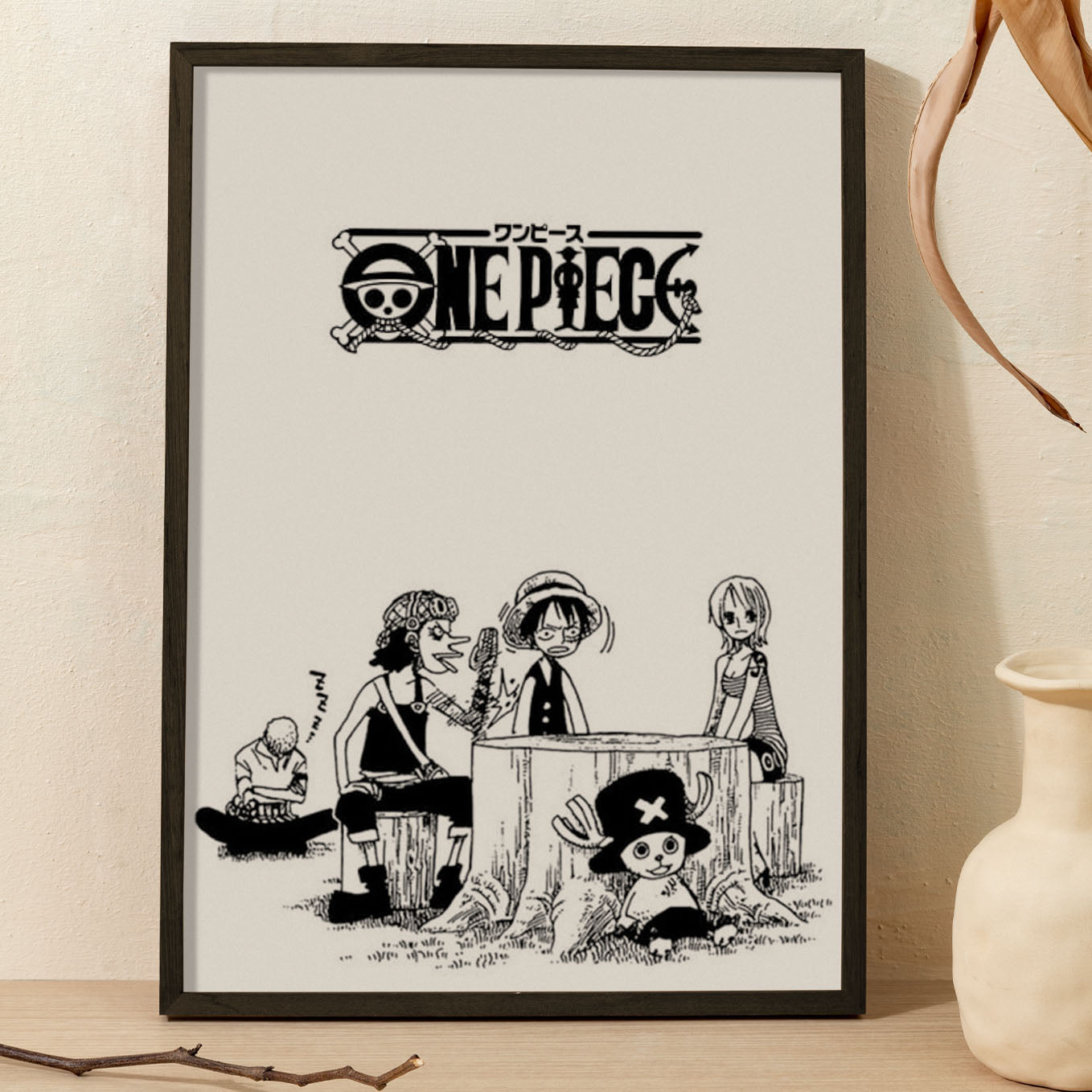 SoulAbiti One Piece Straw hat pirates Poster Art Framed (12x18-Inch, Plexi-Glass, Textured Frame) Framed Wall Décor, Ideal gift for Luffy, Zoro, Chopper and Usopp fans - SoulAbiti